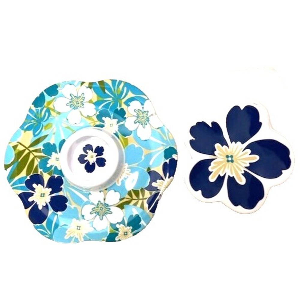 Melamine Platter & Plates‎ Flowers 5 pc Set Hibiscus Tropical Hawaiin Tiki
